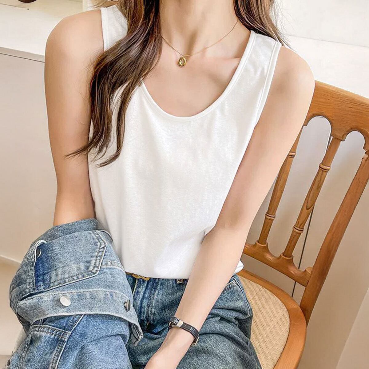 タンクトップ インナー レディース 春夏 韓国 薄手 無地 シンプル 大人 柔らかい ゆったり 体型カバー 重ね着 レイヤード Uネック 通気性 伸縮性 大人可愛い 大人女子