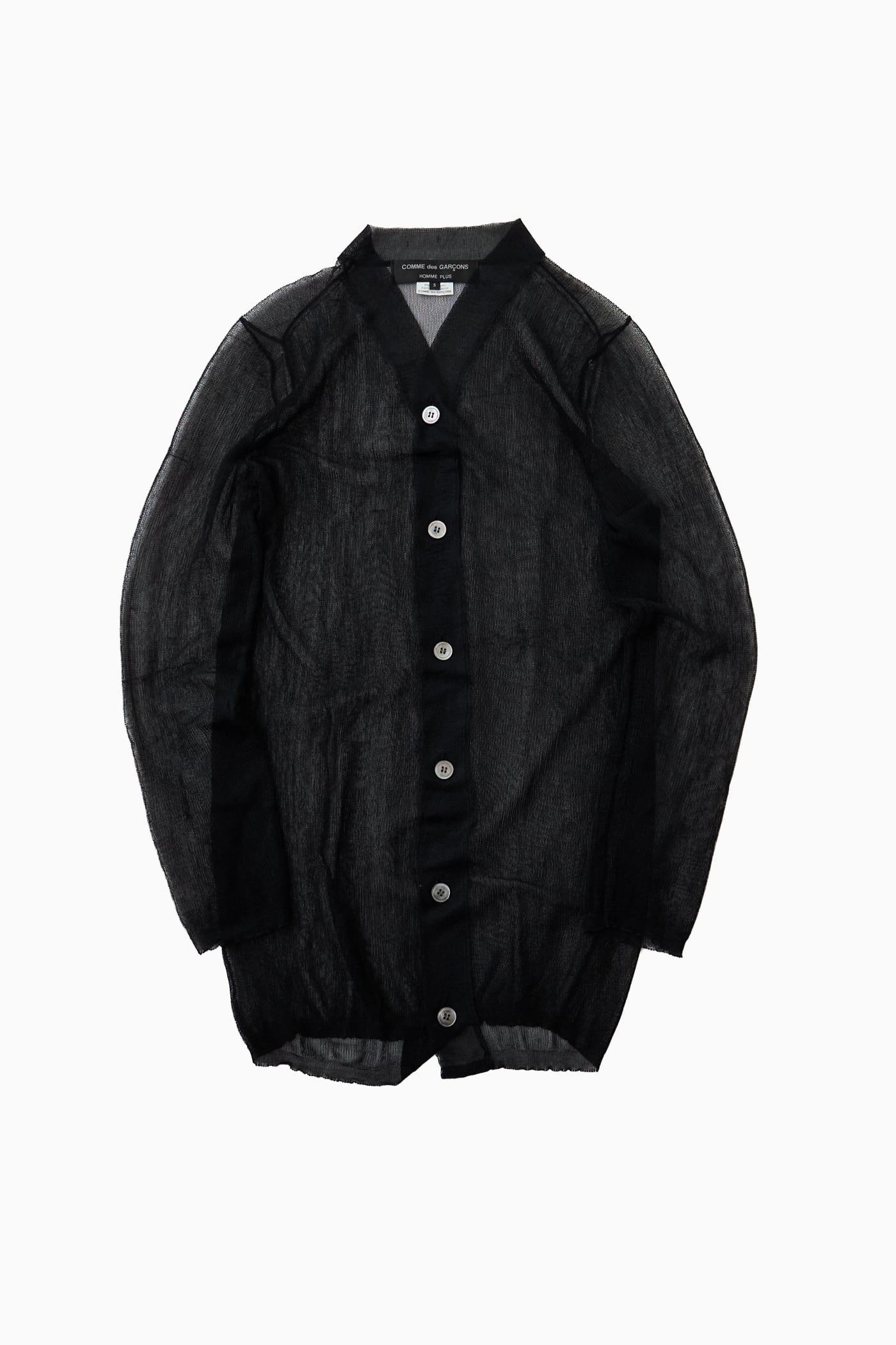 COMME des GARÇONS HOMME PLUS BLACK SHEER KNIT LONG CARDIGAN