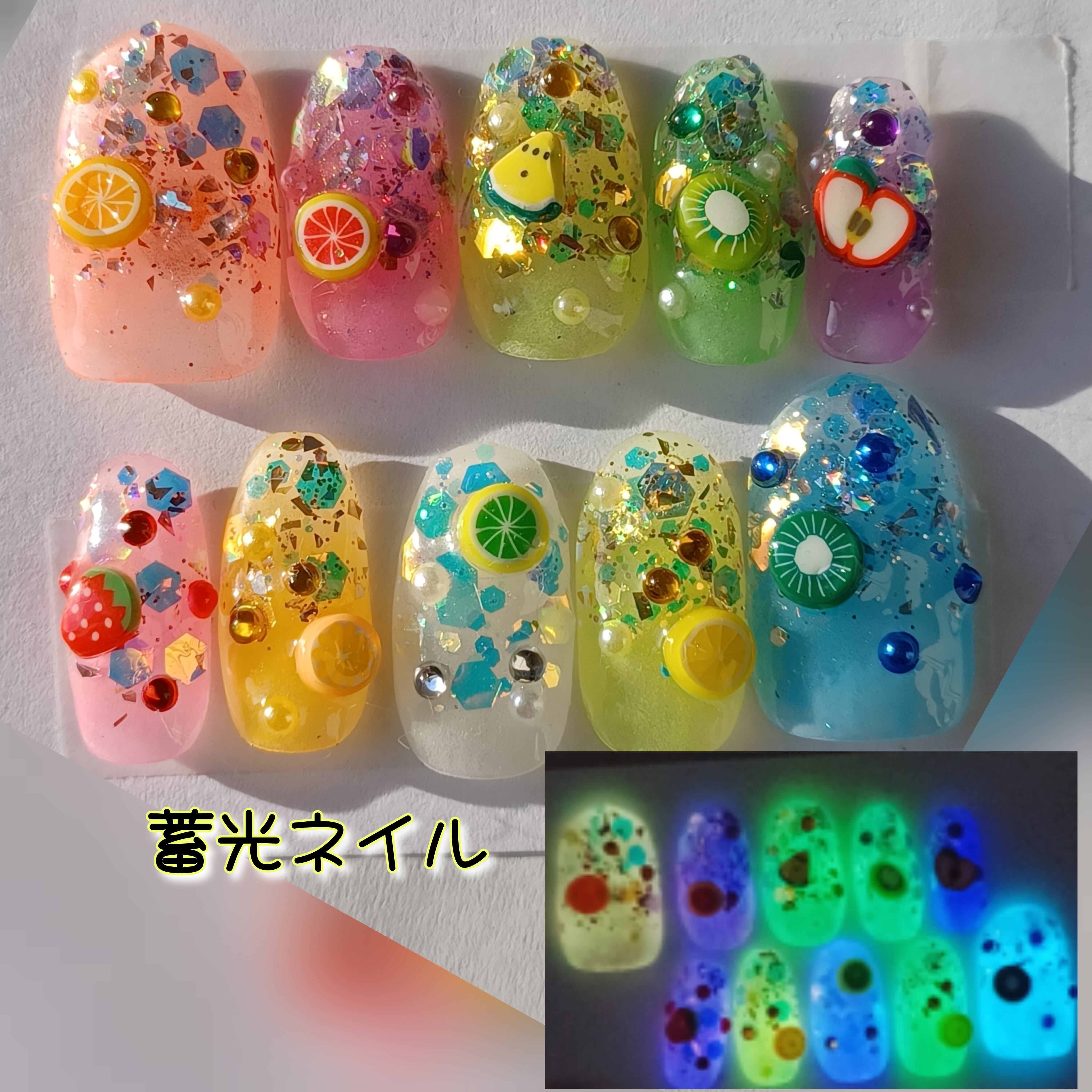 受注製作】蓄光 派手フルーツ ネイルチップ No.06