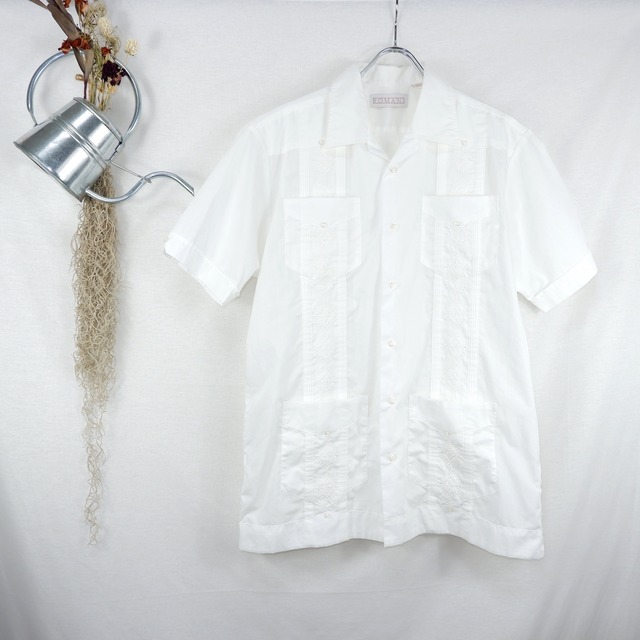 [S] Embroidery White Cuba Shirt | 刺繍 白 キューバシャツ