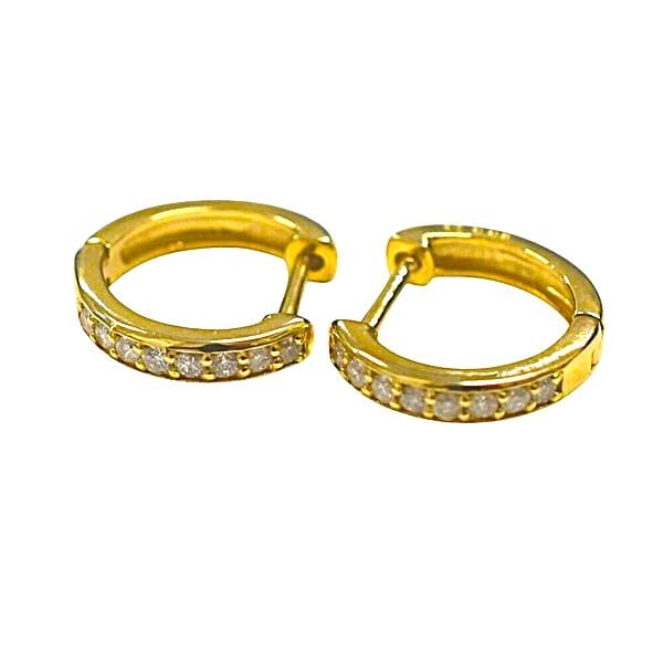 10金YG】ダイヤフープピアス0.16ct 中折れ式 クロッシング K10