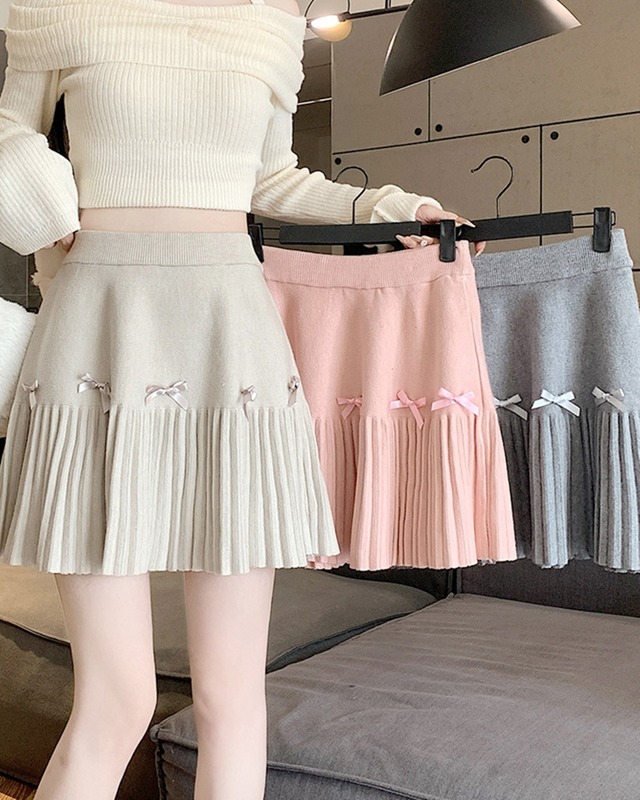 リボンプリーツニットスカート（5 colors）　24WP09041