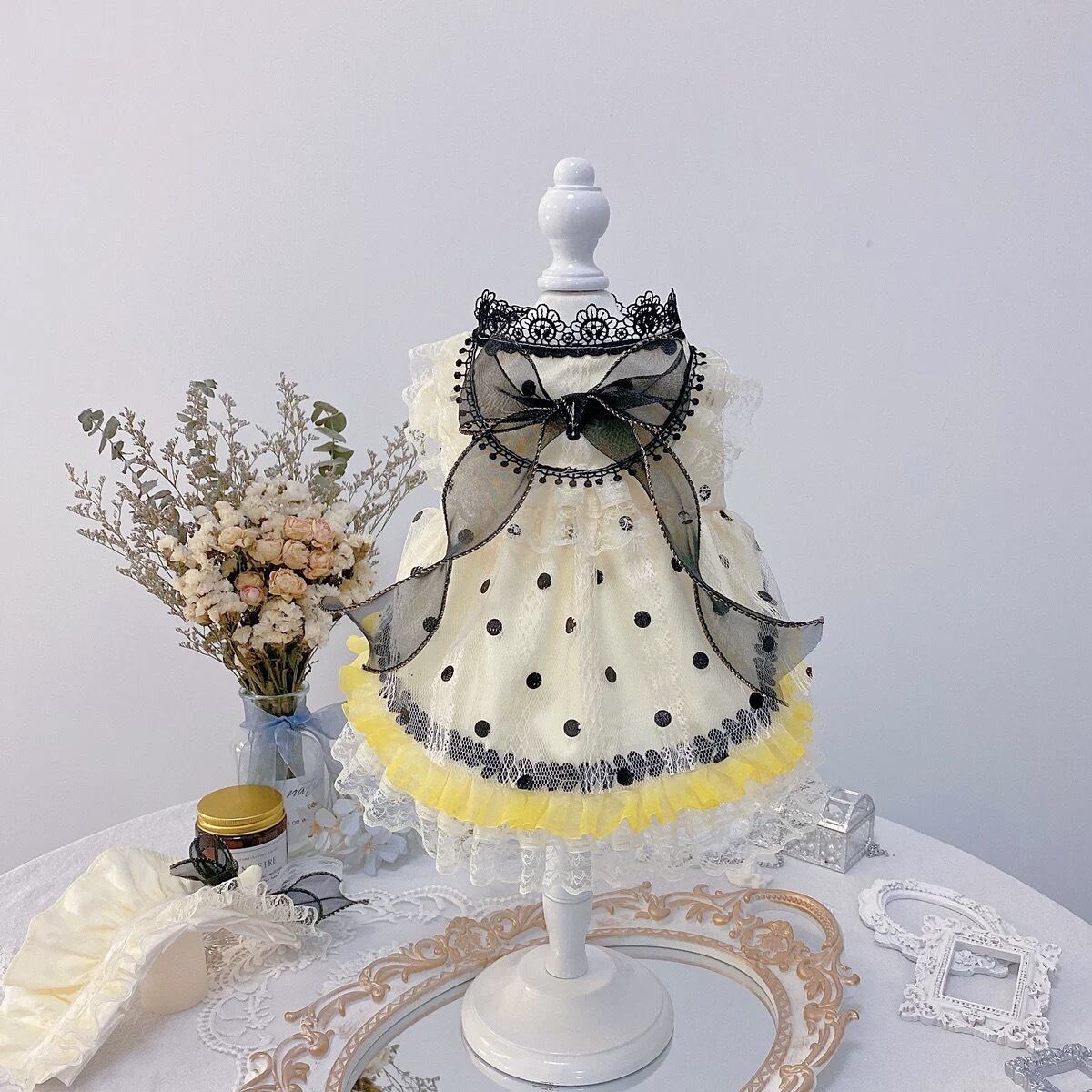 〖予約〗T0150 ドットとレースのドレス