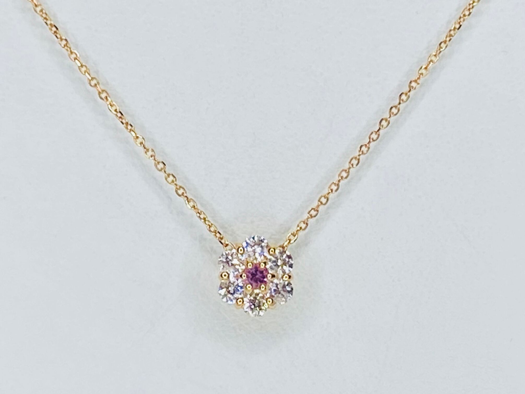 K18PG D0.34ct PS0.06 ダイヤ&ピンクサファイアネックレス○ | 株式