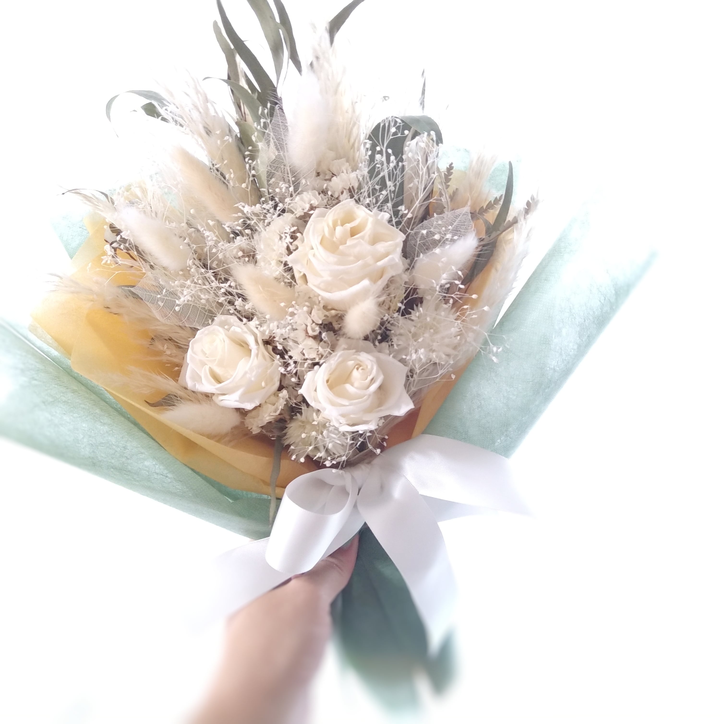 グリーンホワイトミニブーケ】ドライフラワー 写真撮影 結婚式 | 石と