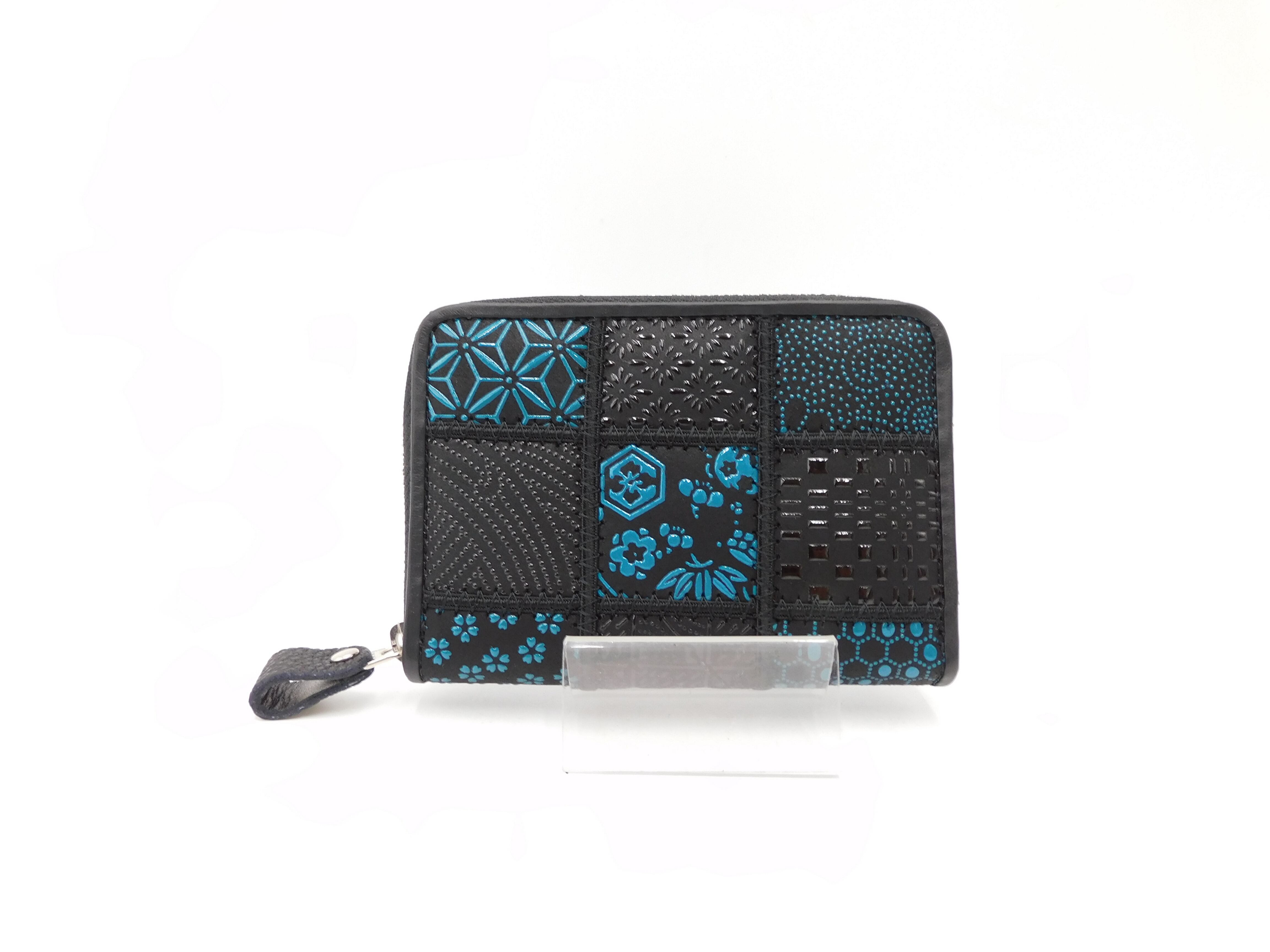 パッチワーク印傳 ファスナー小銭入 ブルー