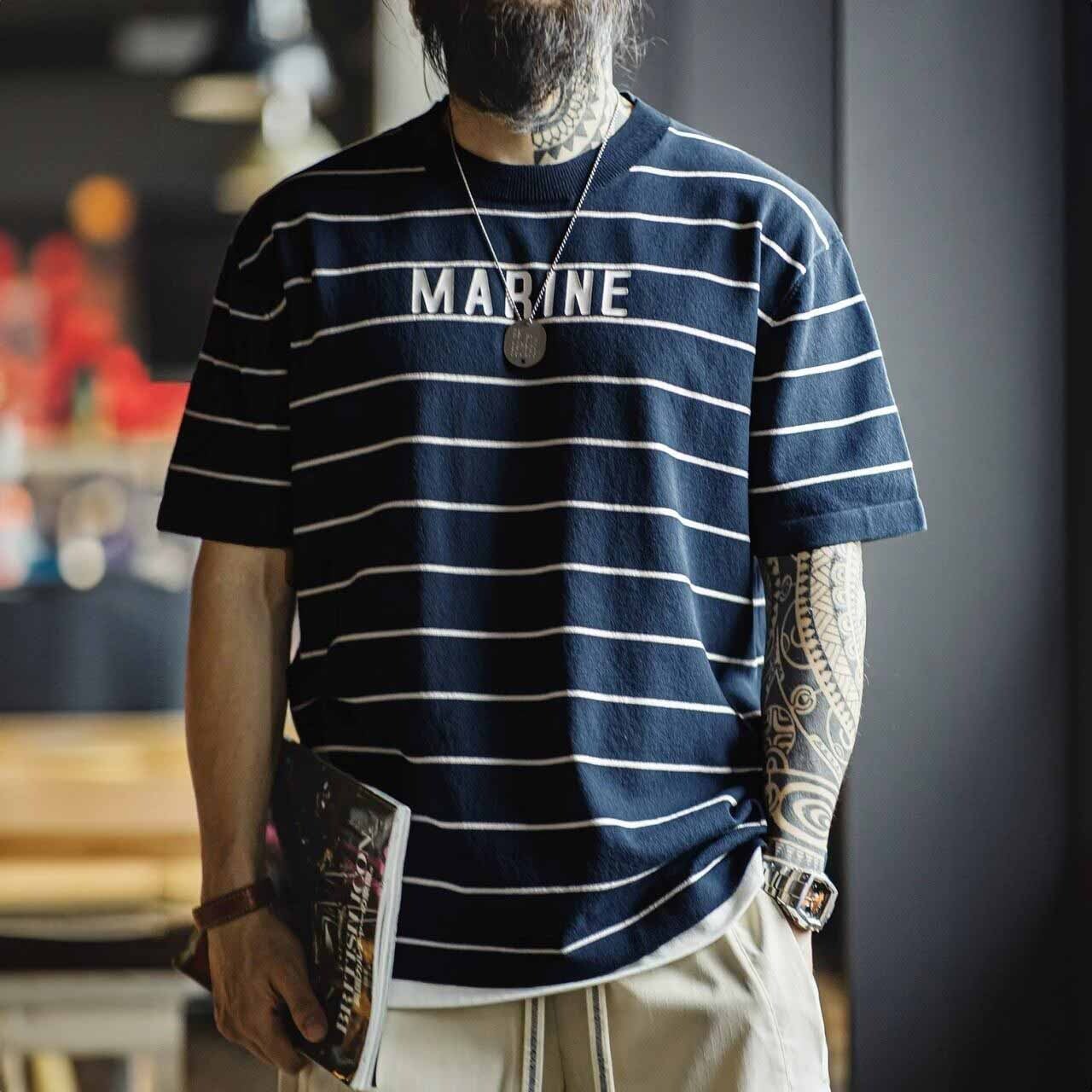 マリンロゴボーダールーズシルエットTシャツ 1col   A00196