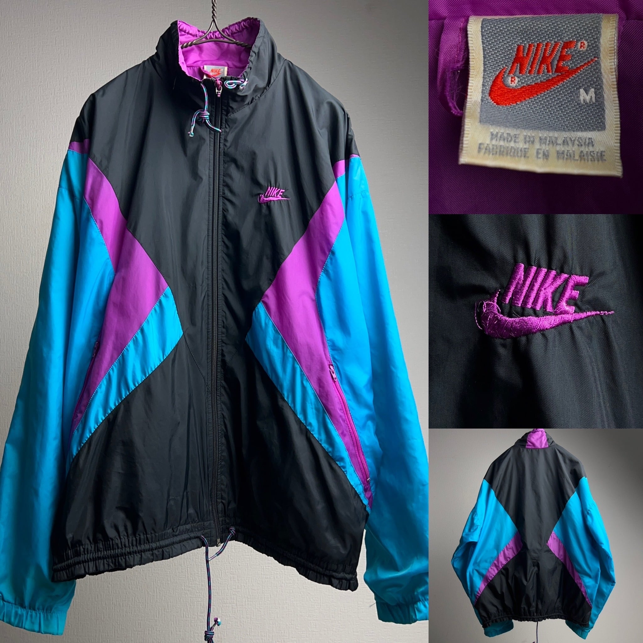 90's NIKE Nylon Jacket SIZE M 90年代 ナイキ ナイロンジャケット 銀タグ スウッシュロゴ 刺繍【1000A239】