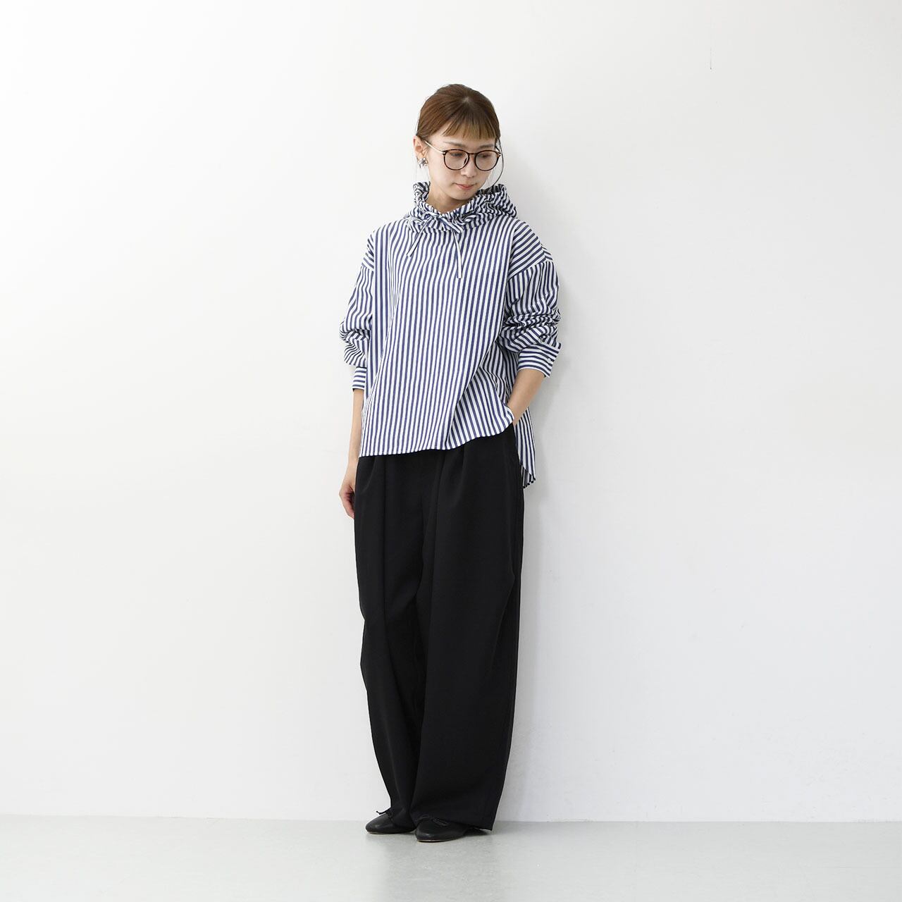 mizuiro ind [ミズイロ インド] stripe hooded shirt [3-230100