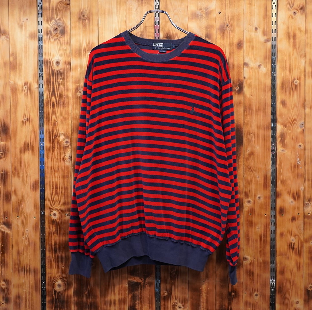 90s ralphlauren ベロア ボーダー スウェット M/ラルフローレン