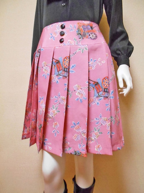 小紋着物のプリーツスカート Kimono Skirt WS-023/S-M