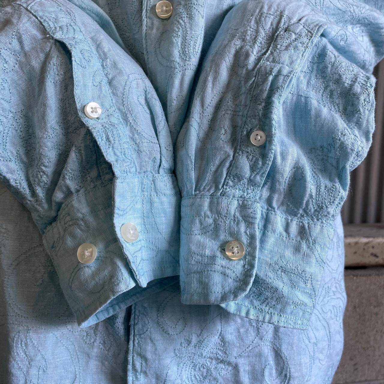 TOMMY BAHAMA ボタニカル柄 刺繍 長袖 リネンシャツ メンズXL 古着 