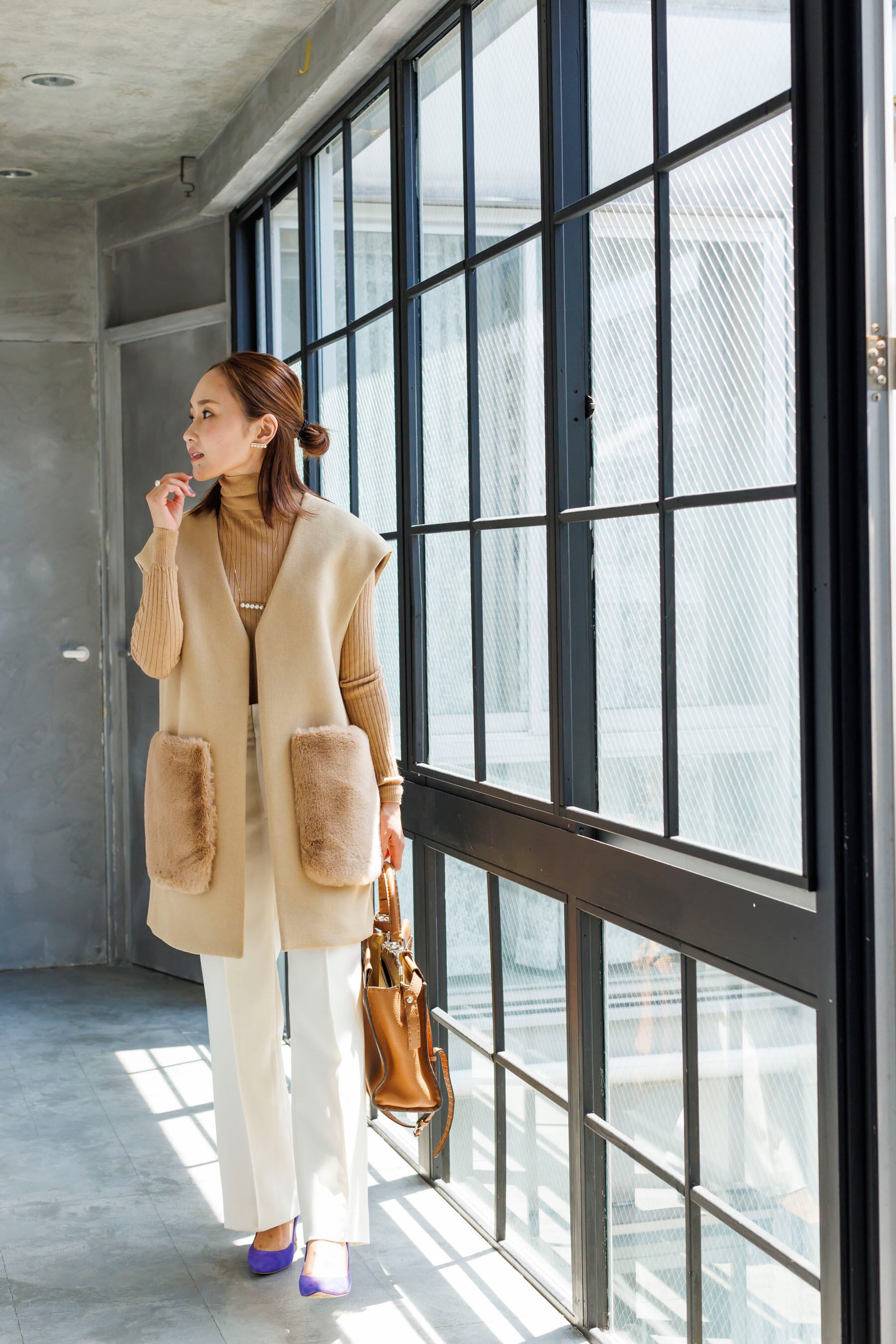 New Fur Pocket Wool Gilet 【camel 】 | Bluelea