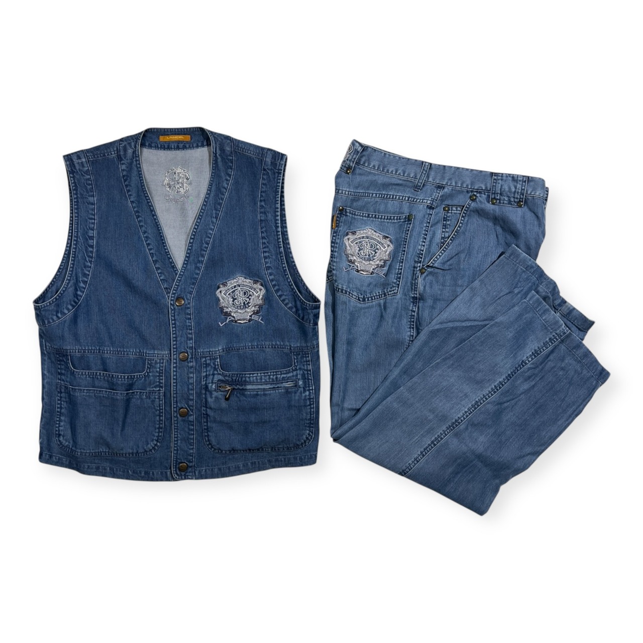 LANCEL ランセル テンセル100% ダンガリー デニム セットアップ ベスト & パンツ M(上) 30インチ(下) /日本製/メンズ