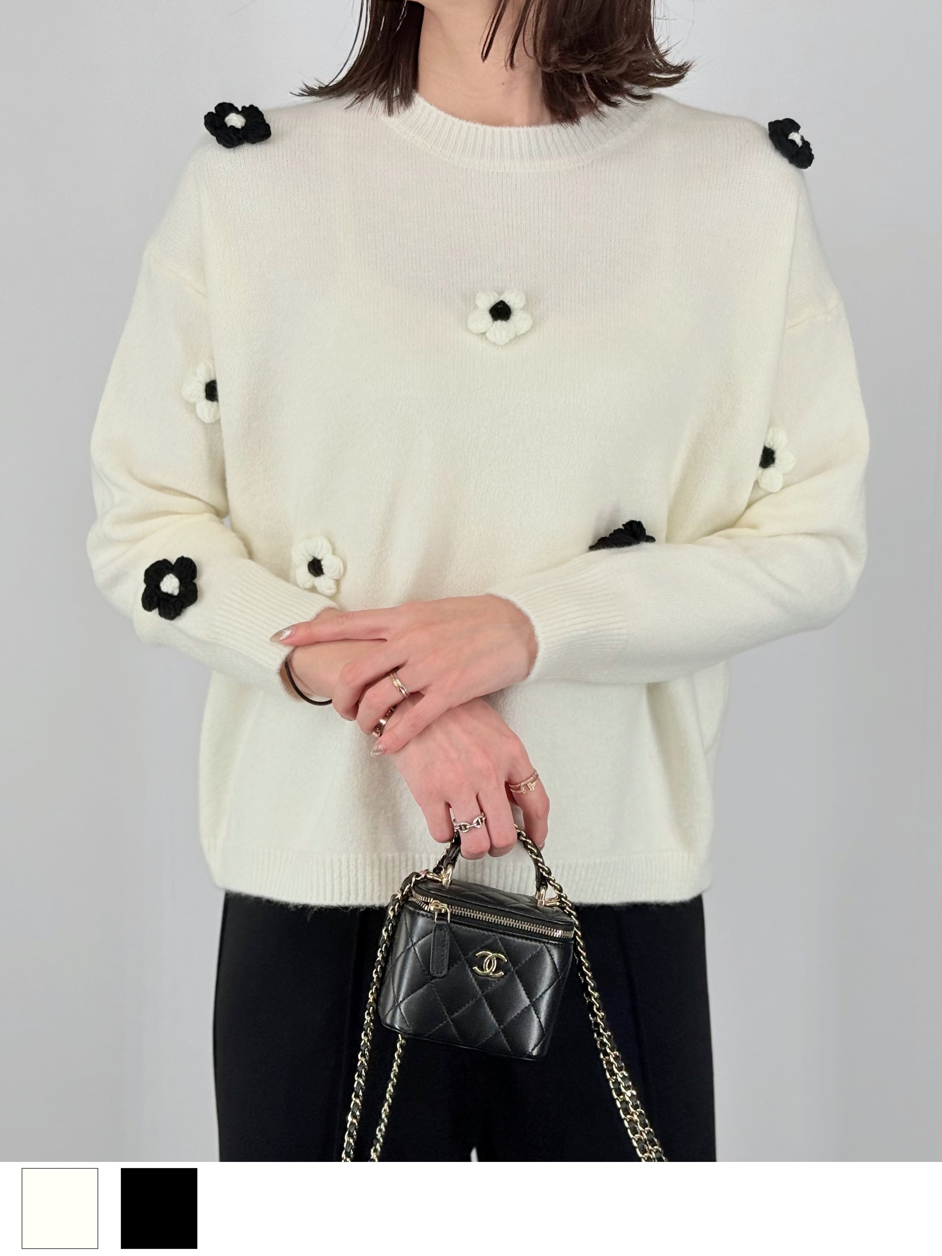 フラワーモチーフニットトップス