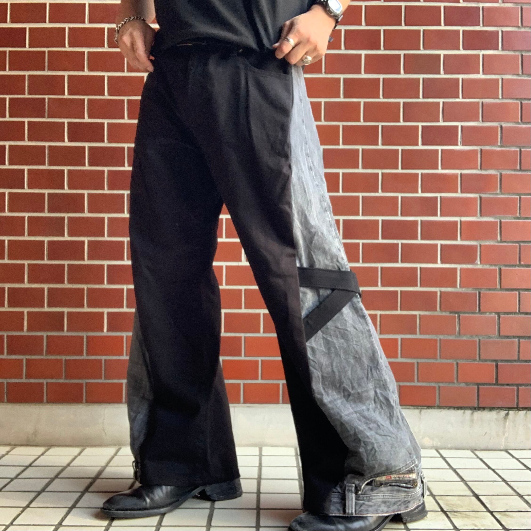 No.052【ブラック・Y2K】再構築 リメイク フレア ワイド デニム