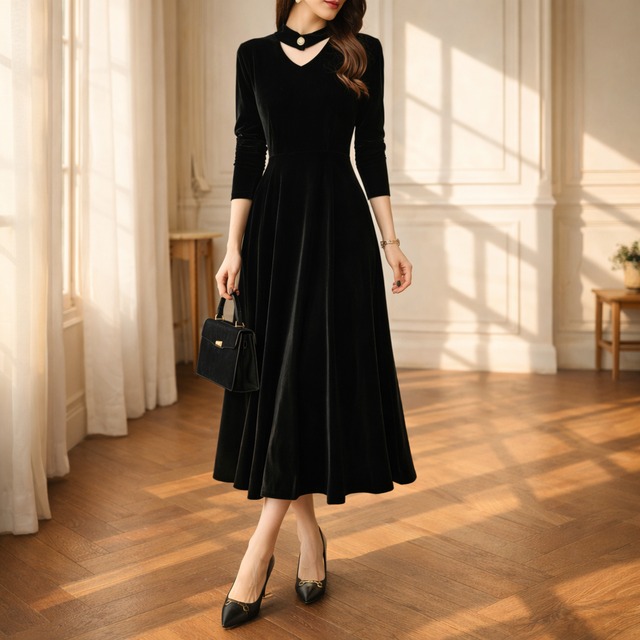 ベルベット Aライン ミディスカート ワンピース　G1203