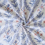 ブロックプリント生地【50cm単位】インド綿 花柄(大) 白×パープルブルー×オレンジ #25458-BL2