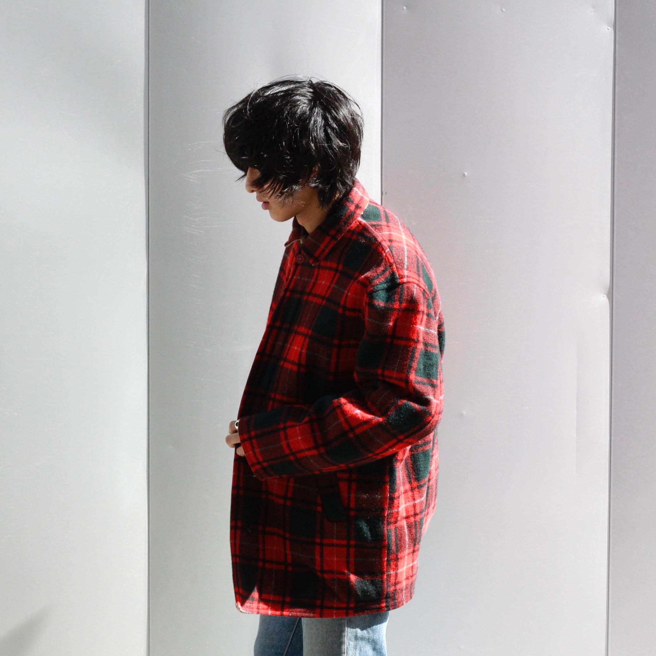 1950's Woolrich plaid wool × cotton twill reversible coat レッド