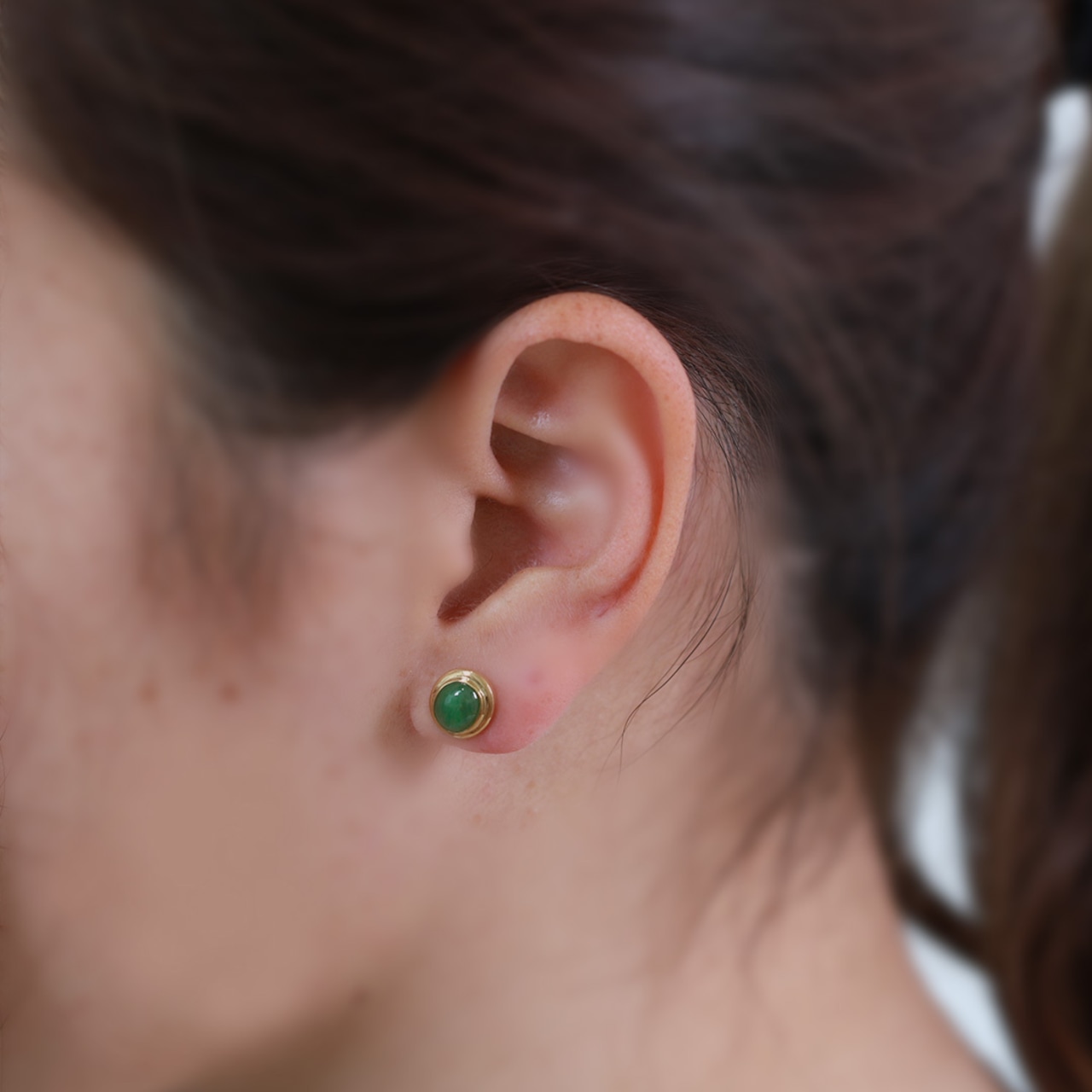 シンプルデザインで、長くお使いになりたい方！ K18G翡翠デザイン直結ピアス A貨翡翠  jd_mm1093