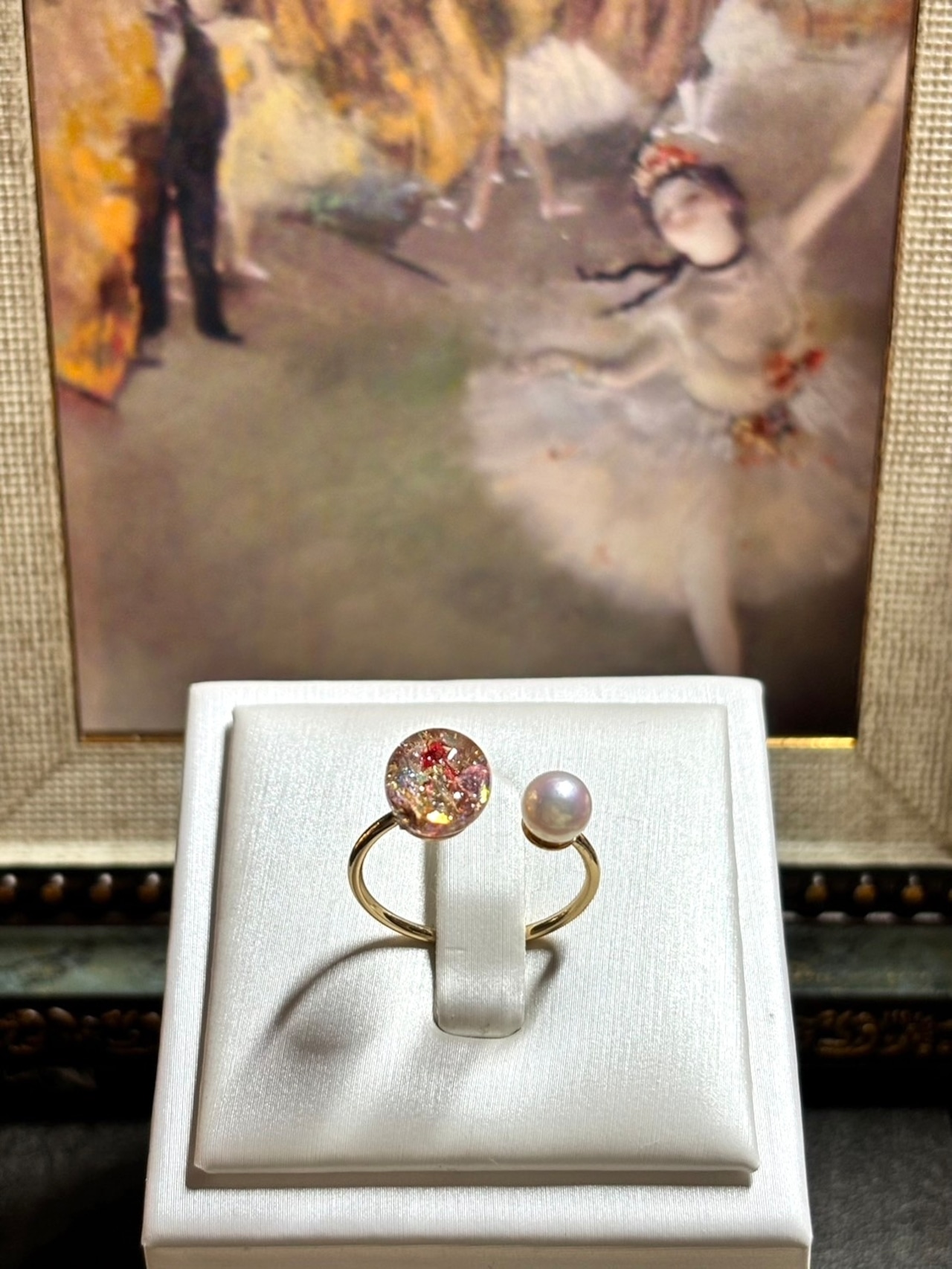 【抽選販売】新色追加【選べる8色】絵画と国産あこや真珠を纏う Lumière ring 【受注制作】