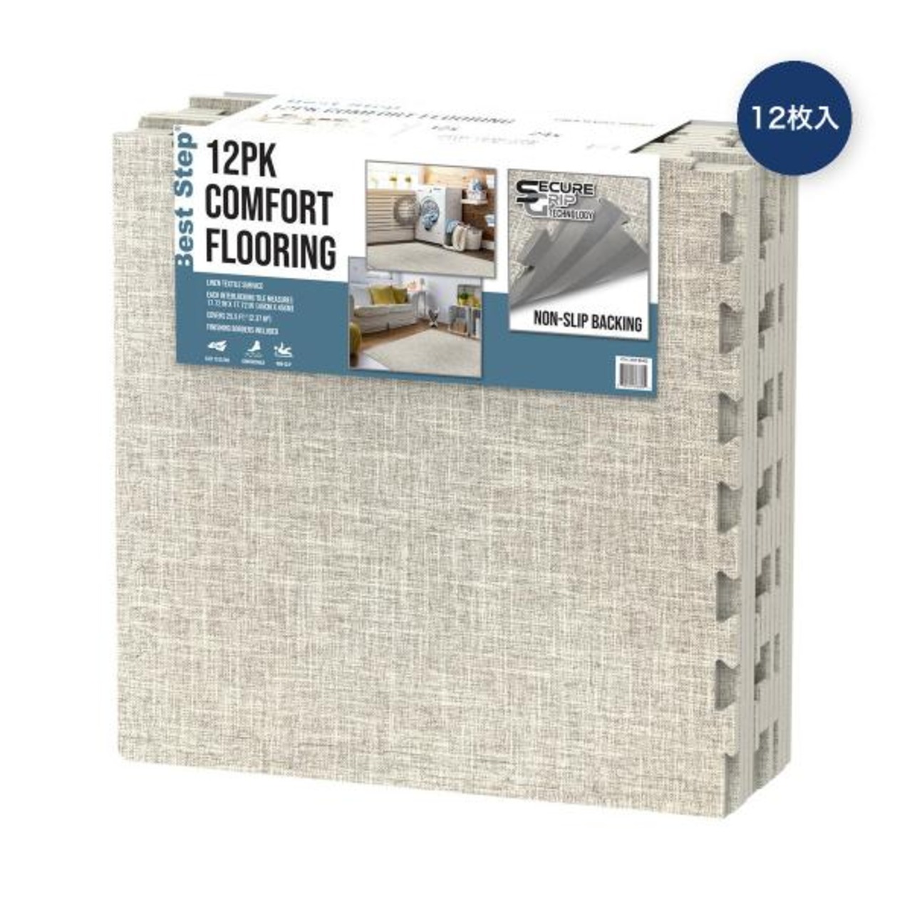 ベストステップファブリック調タイルマット (45ｘ45cm, 厚さ12mm) 12枚入り