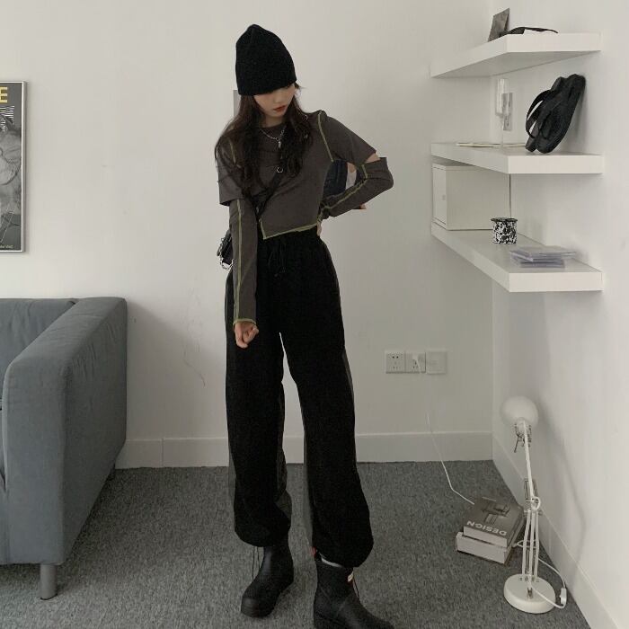 長袖Tシャツレディース2020新しいスプライシングスリーブシックなフライドストリート初秋の学生カジュアルルーズショートトップ クレセントシティ37133187700