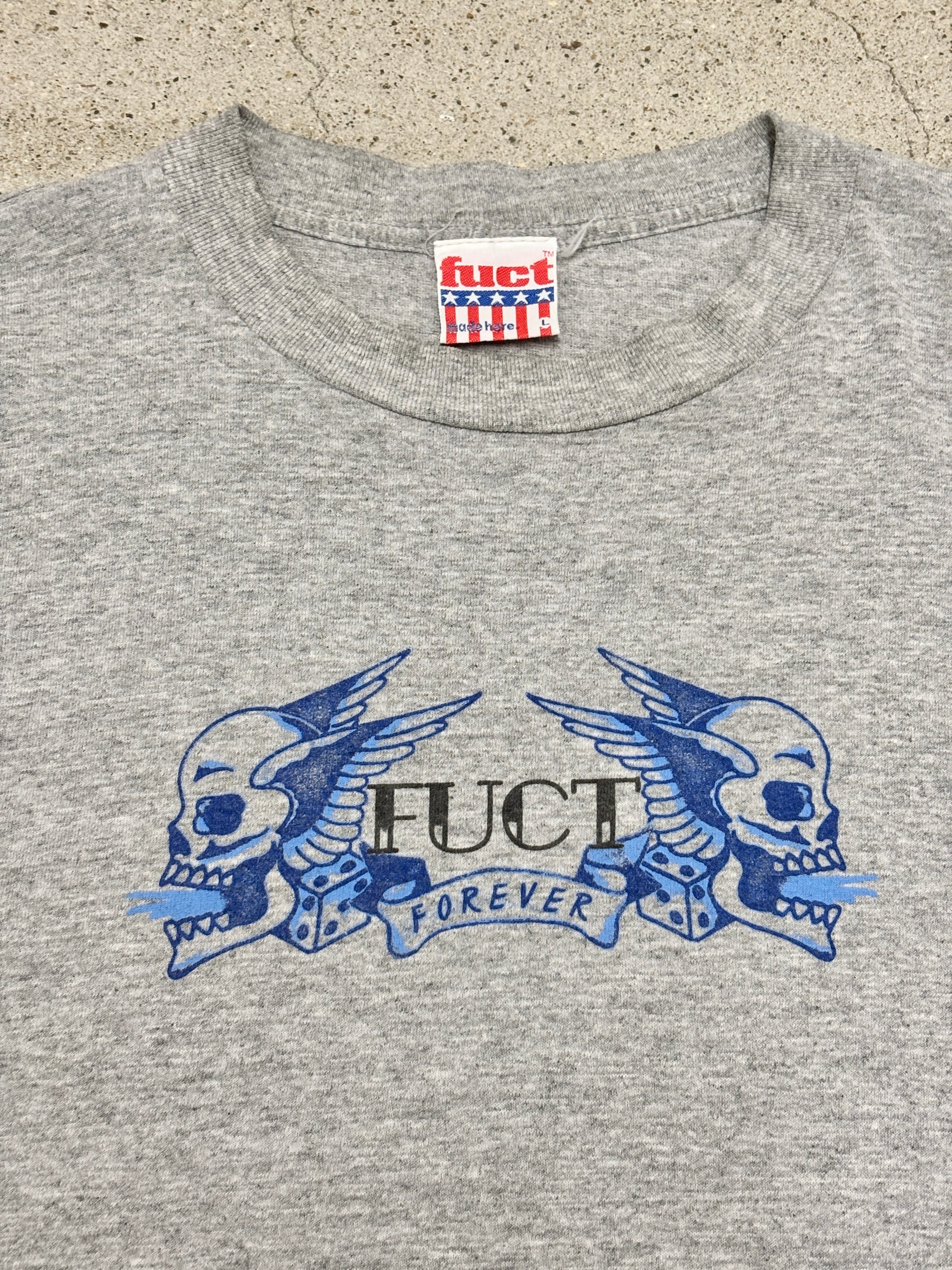 90s FUCT/Skull print Tee/USA製/L/スカルプリントTシャツ/ロゴ