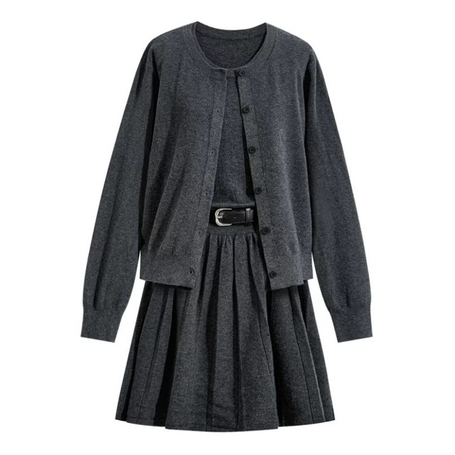 SET◆Pleated knit dress & cardigan set　B1268