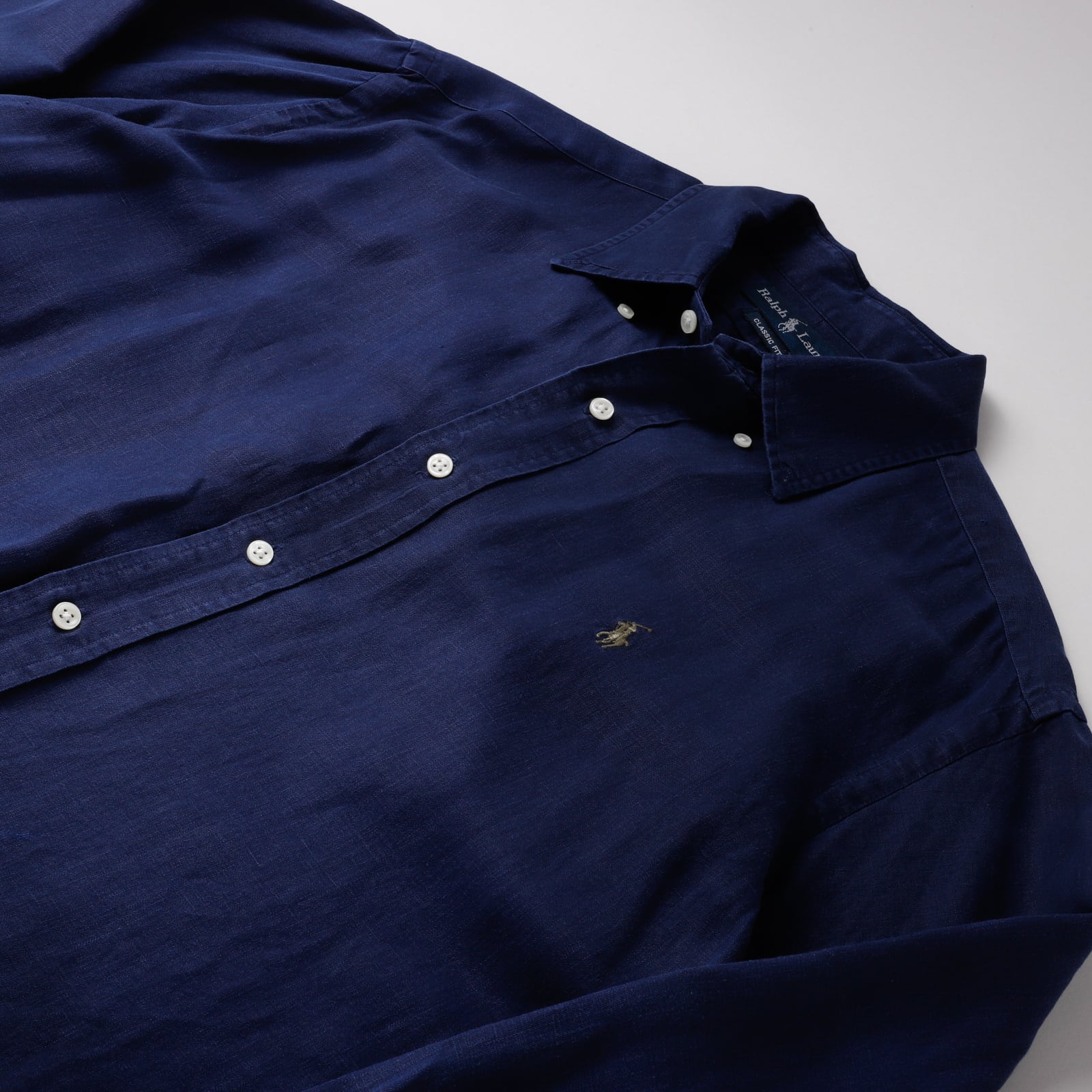 極美品】80s Ralph Lauren special linen silk shirt navy big size