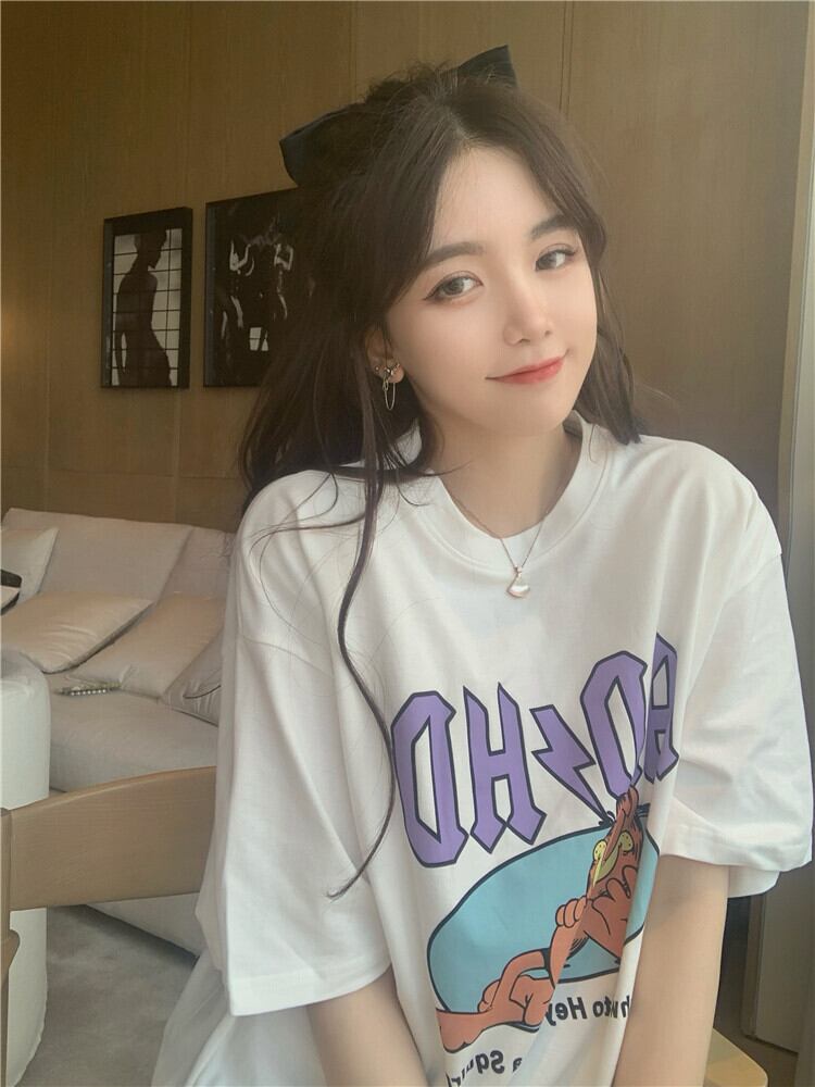 Tシャツ プリントルーズカジュアルトップス サマースタイル 大人ガーリー スウィート キュート 夏物 ブラックストロベリース11370527571