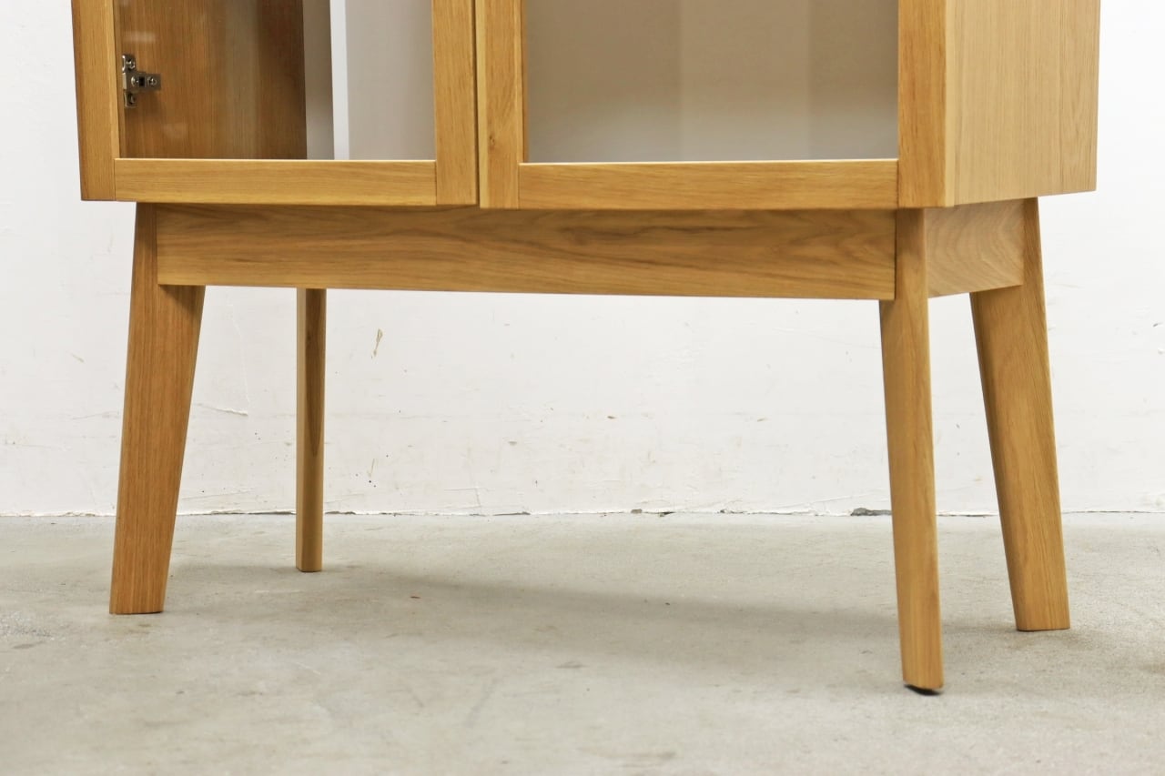 Used美品☆カリモク木製チェスト食器棚、小物.洋服棚 4段 ガラス扉付き Woodman エイヴォン ガラス ディスプレイ キャビネット ショーケース