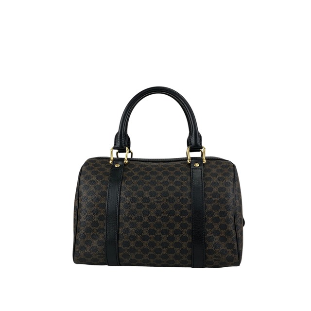 CELINE セリーヌ マカダム ハンドバッグ ブラック ブラゾン型押し PVC レザー ミニボストン vintage ヴィンテージ オールド 5whgfy