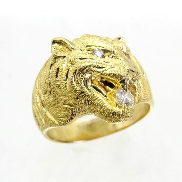 18金 ダイヤ 計0.25ct 虎彫 メンズリング 18.5号【中古】 | andoshoji