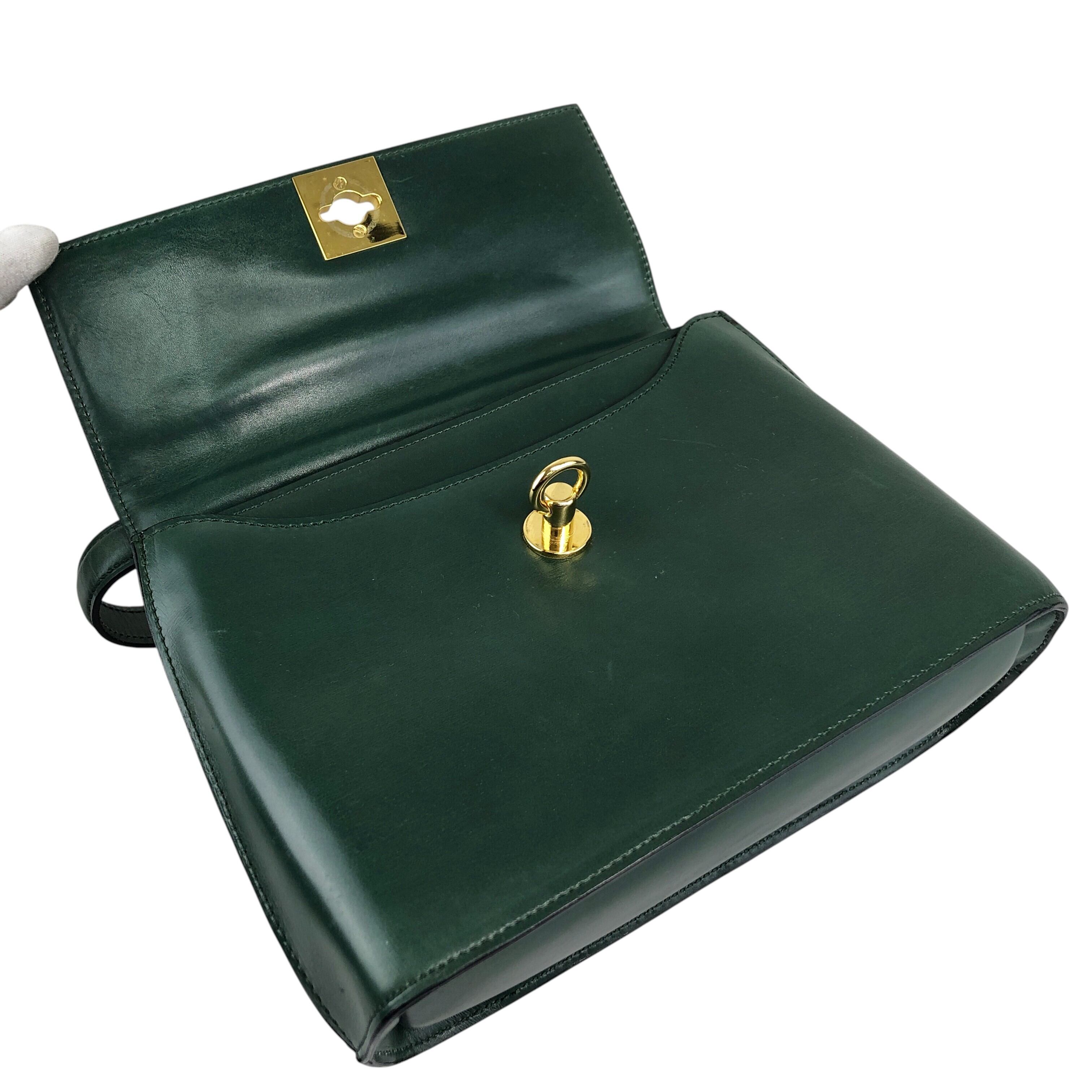 CELINE セリーヌ ハンドバッグ ダークグリーン ガンチーニ レザー