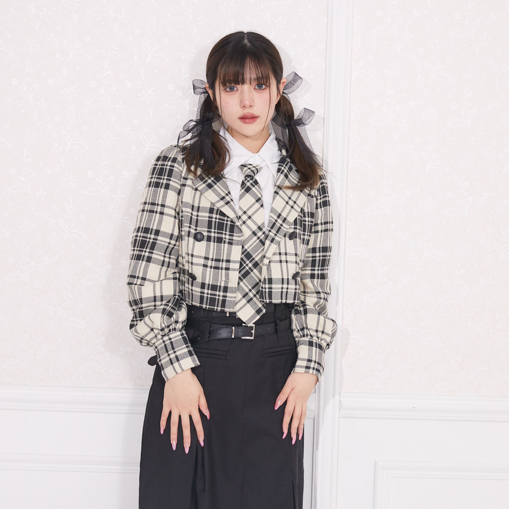 meltie miel check jacket&necktie