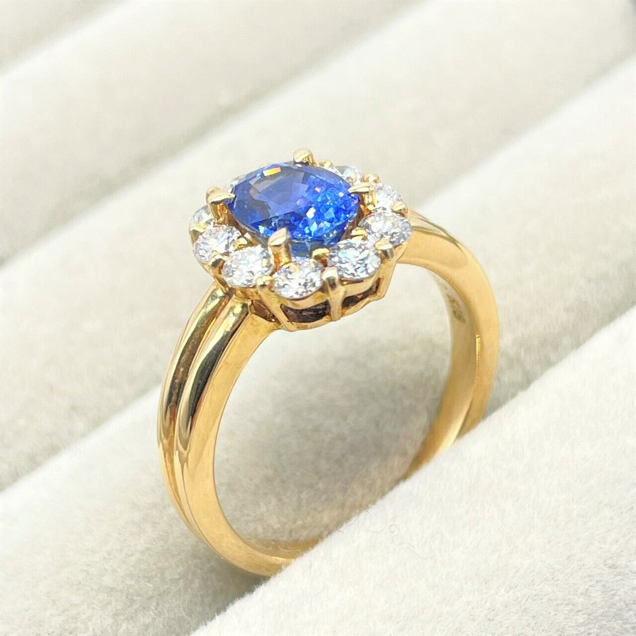 K18 天然サファイアリング S0.84ct サイズ18.7号 ダイヤモンド 天然  