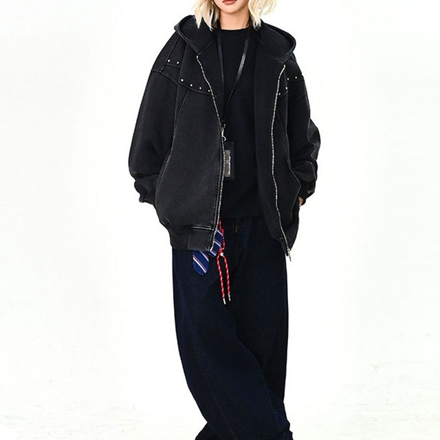 スタッズラインオーバージップフーディ 2col   R01437