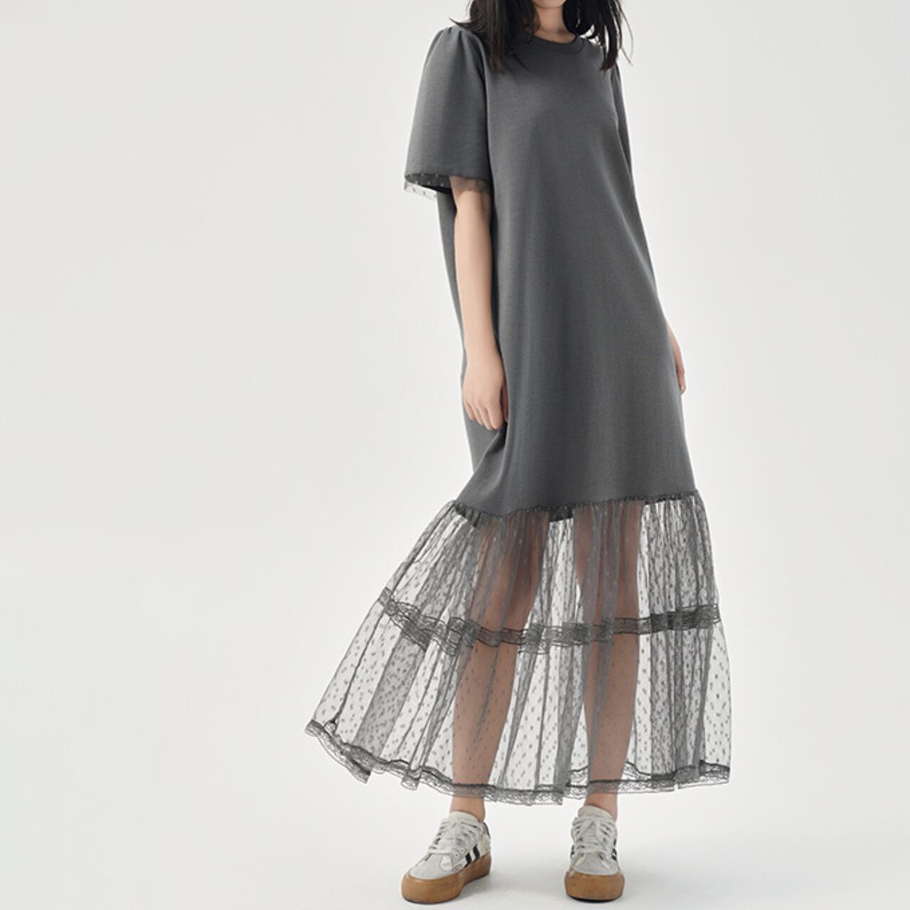 レースヘムミディワンピース R0311