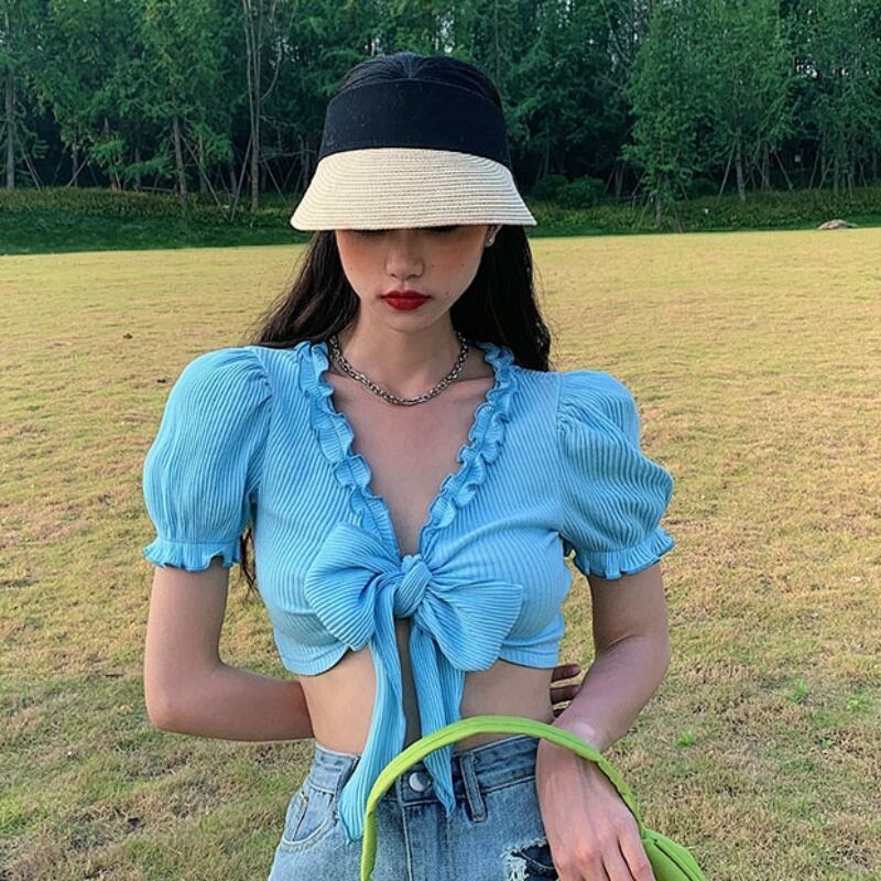 ショートシャツ スリムトップス レディーススプリングサマーVネックTシャツ 春物 夏物 YY-ファッション71579724509