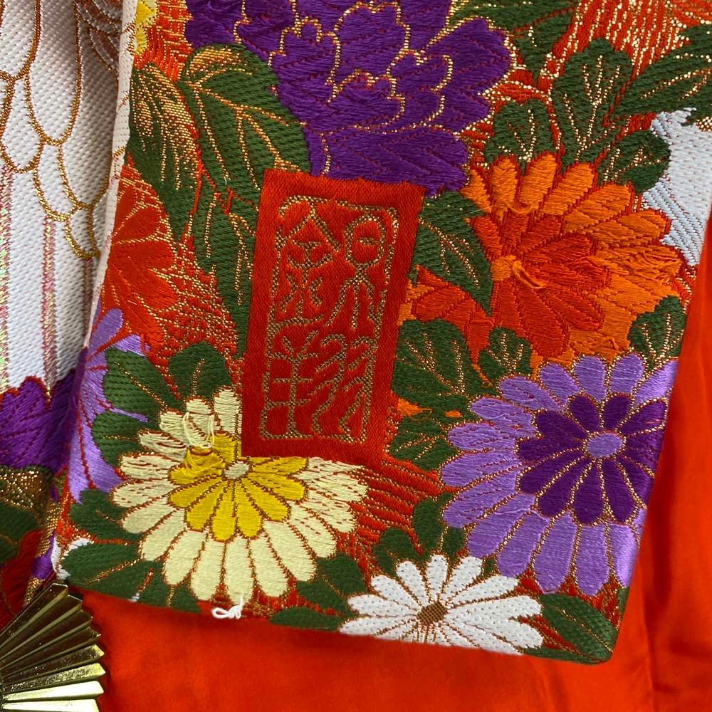 色打掛 正絹 鶴 刺繍 金 赤 打掛 Mサイズ 裄66 花嫁衣裳 婚礼 リサイクル 中古 ブライダル ウエディング 着物 4003 d421f8e37034ffc4d84387f823d686