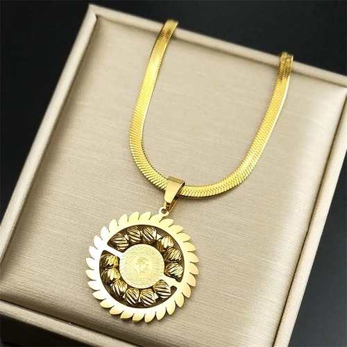 チャーム ペンダント ネックレス  ステンレス ビンテージ ゴールド チェーン ラウンド ボート レディース メンズ スチール ポートレイト