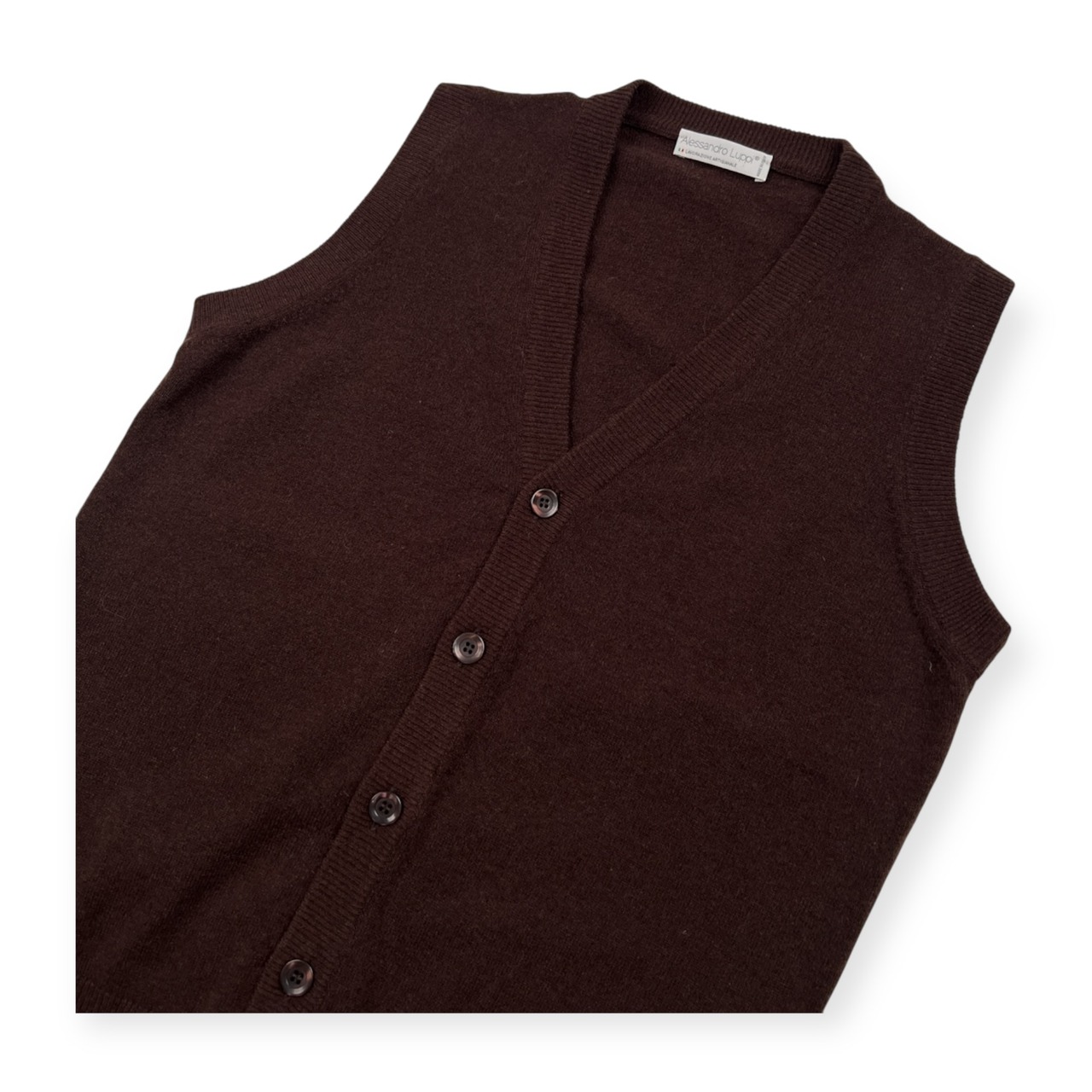 Alessandro Luppi アレッサンドロルッピ 前ボタン ウールニット ベスト カーディガン サイズ 44 /ダークブラウン/イタリア製