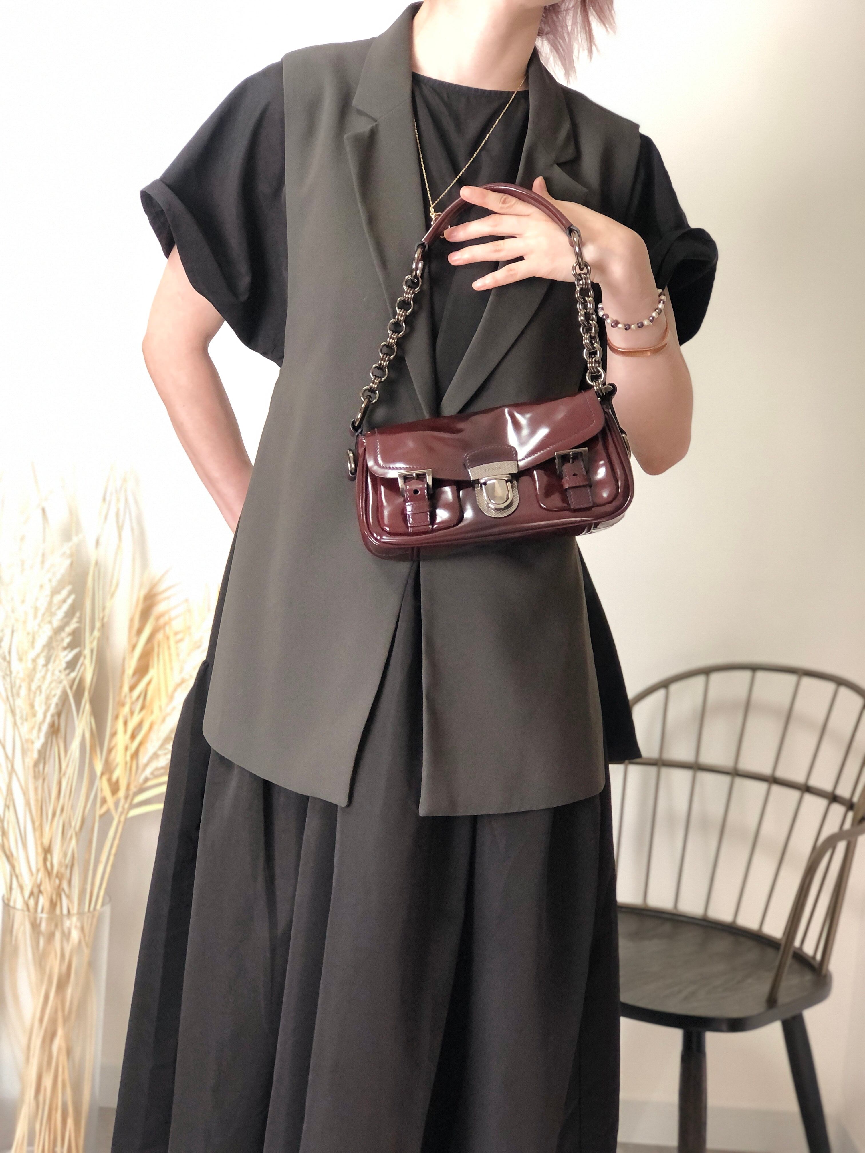 PRADA プラダ ショルダーバッグ ブラウン フロントバックル レザー チェーン ワンショルダーバッグ vintage ヴィンテージ オールド j5mn5d