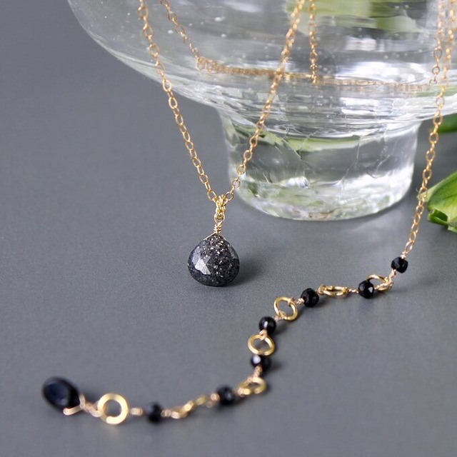 希少石！｜新種 ブラックアベンチュリンの一粒ネックレス 14Kgf
