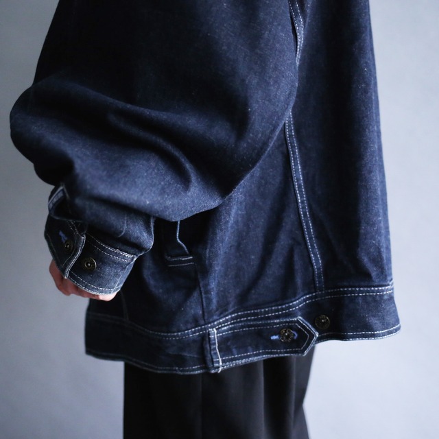 good indigo color blue stitch design XXXL over size denim jacket