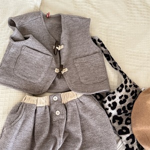 秋韓国風ベスト＆ハーフパンツツイードセット