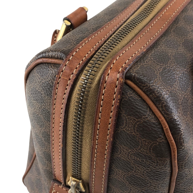 CELINE セリーヌ マカダム ハンドバッグ ブラウン ブラゾン型押し PVC レザー ボストン vintage ヴィンテージ オールド u6p2h4