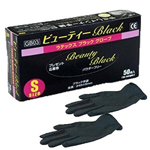 【努力特価】ビューティー BLACK ラテックス ブラック グローブ Sサイズ(6.5〜7吋) 50枚入り