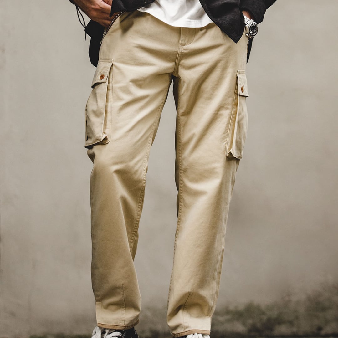 ミリタリーテイストストレートシルエットカーゴパンツA18140